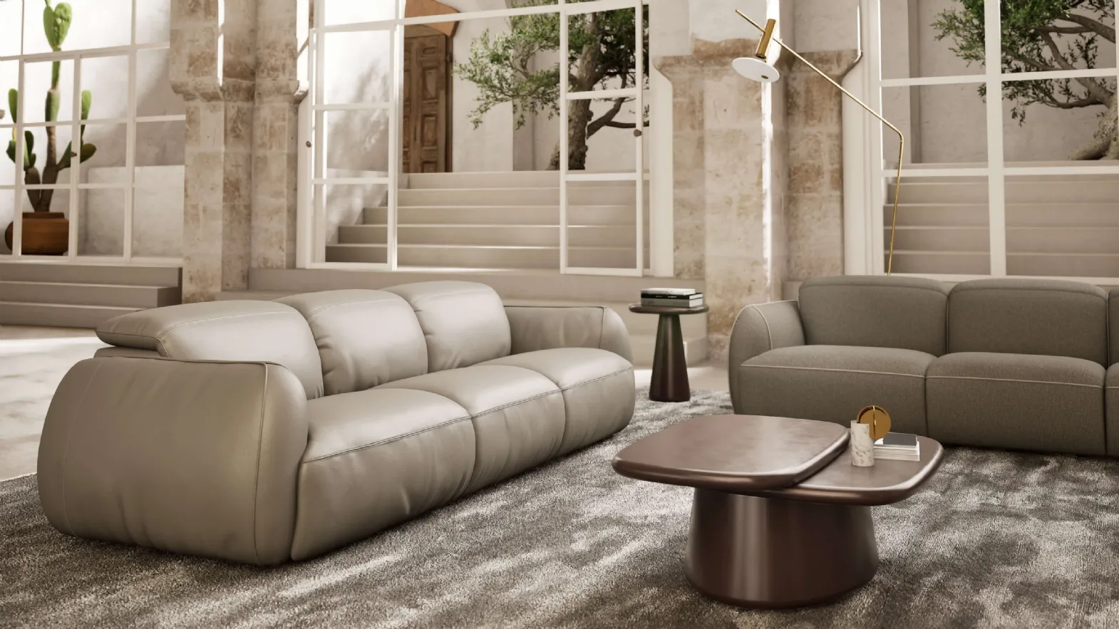 Divano lineare Mindful in pelle o in tessuto di Natuzzi