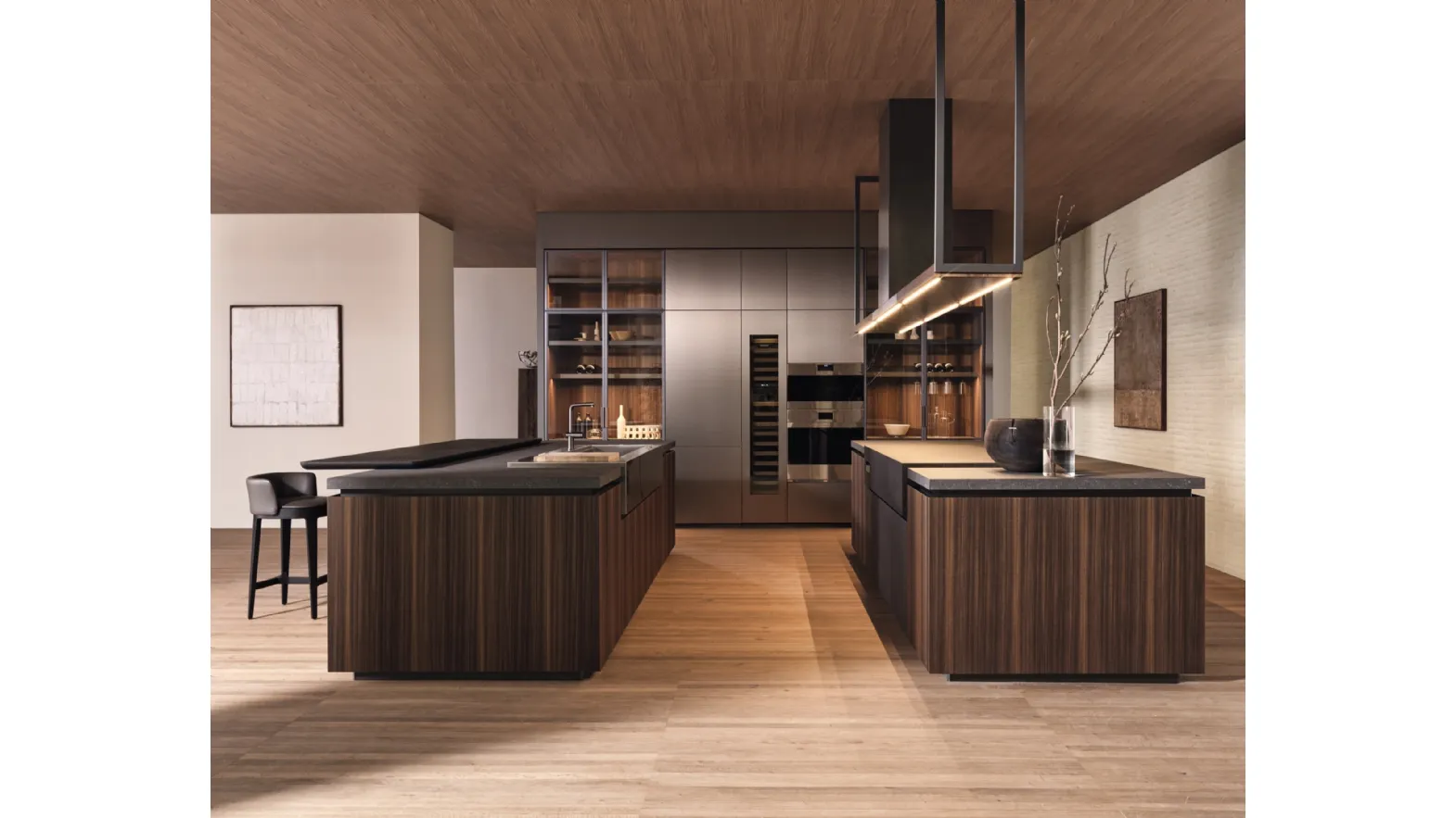 Cucina Design con doppia isola HiLine 6 Frame Door in essenza Eucalipto di Molteni & C