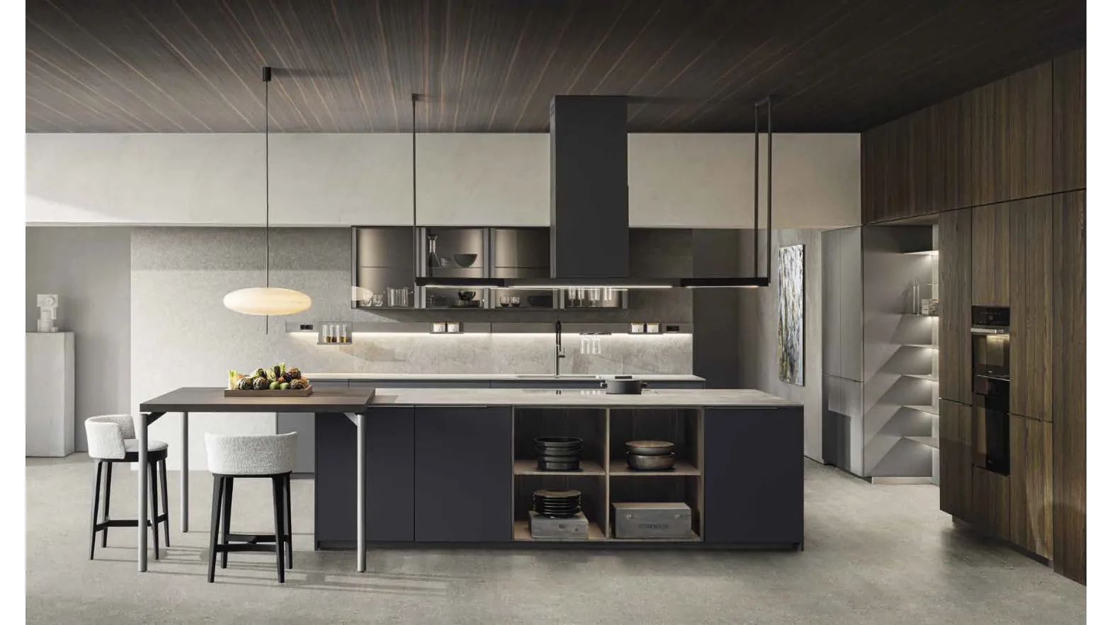 Cucina Design con isola InDada in Fenix Grigio Bromo di Molteni & C