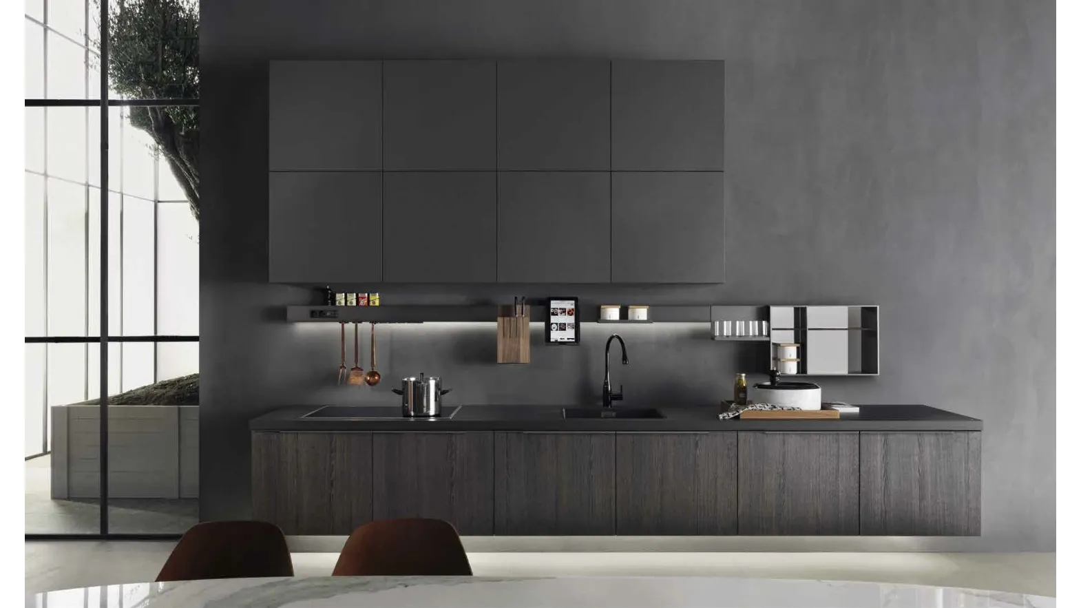 Cucina Design lineare InDada in bilaminato Rovere Cacao di Molteni & C