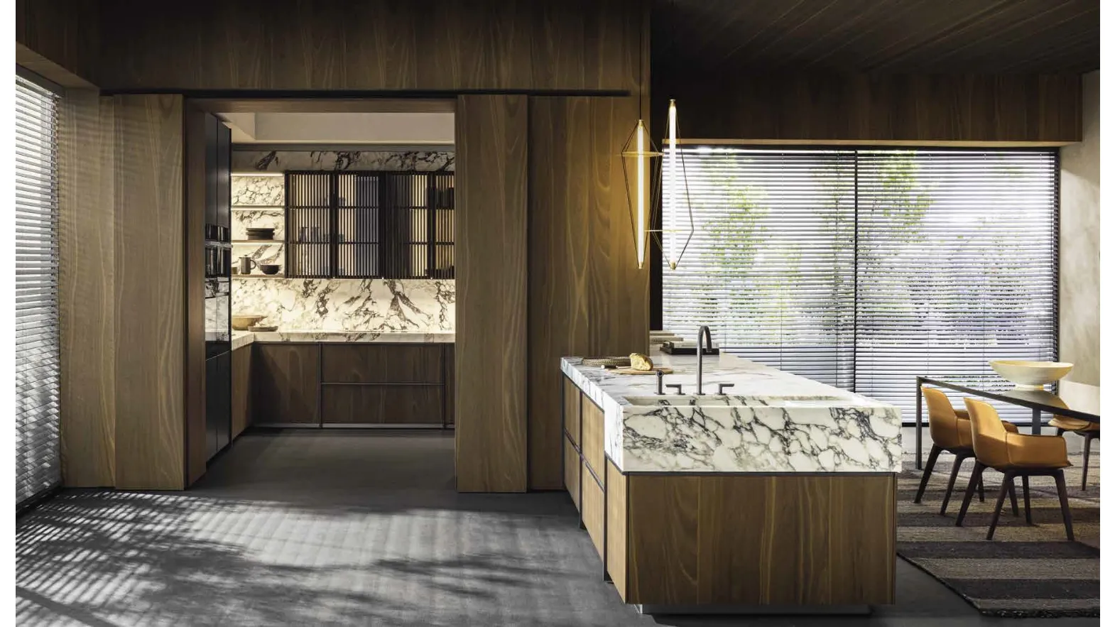 Cucina Design con penisola Intersection in Rovere Thermo di Molteni & C